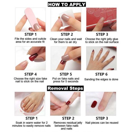 RikView Long Press on Nails Pink Fake Nails French Tips Nails Square Nails Glossy Full Cover Nails for Women 24 PCs/Set