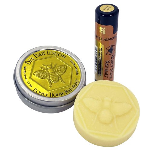 Honey House Naturals 2 Piece Gift Set, All Natural, Ultra Moisturizing Lotion Bar and Lip Butter Infused with Essential Oils, Made in USA, (Variant Name)