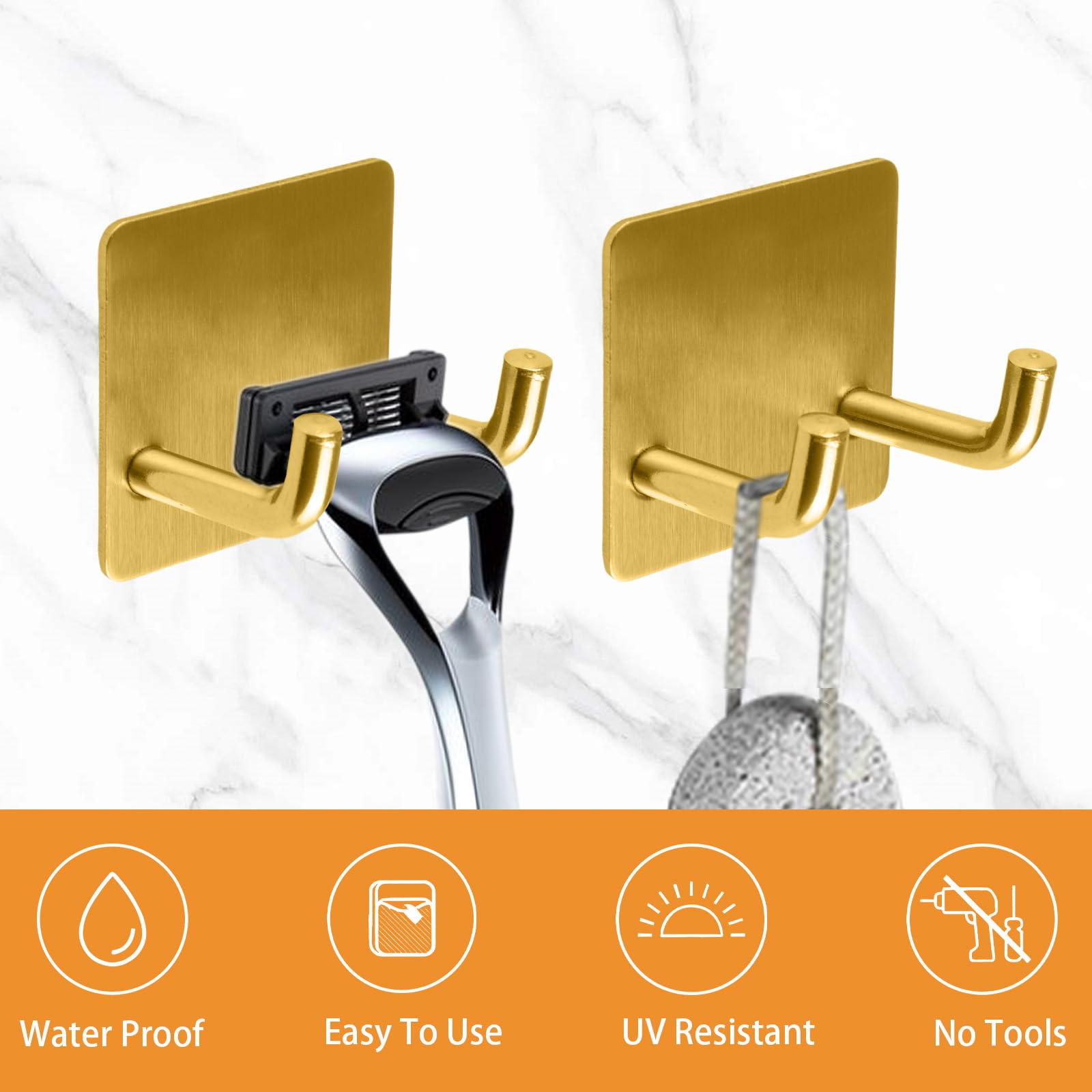 MOROBOR 4 Pcs Adhesive Razor Holder, Shaver Holders Towel Hooks Stainless Steel Waterproof Storage Hook for Towels Bath Accessories