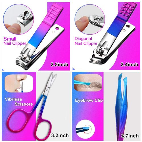 SHICEN Manicure Set, Professional Nail Clippers Kit, Pedicure Care Tools, Professional Women Grooming Kit -Premium Stainless Steel with Blue Travel Case Set 15PC Great Gift(Colorful)