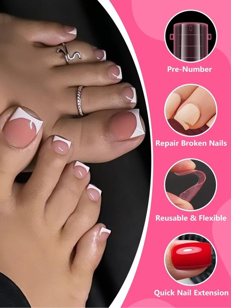 EBANKU Poly Gel Toenail Kit, Reusable Toe Dual Nail Forms with 2.5oz Slip Solution Poly Gel Nail Kit for Toe Nail Tips for Women with Double-end Brush, File, Clips, Liquid Container, 120PCS, 12 Sizes