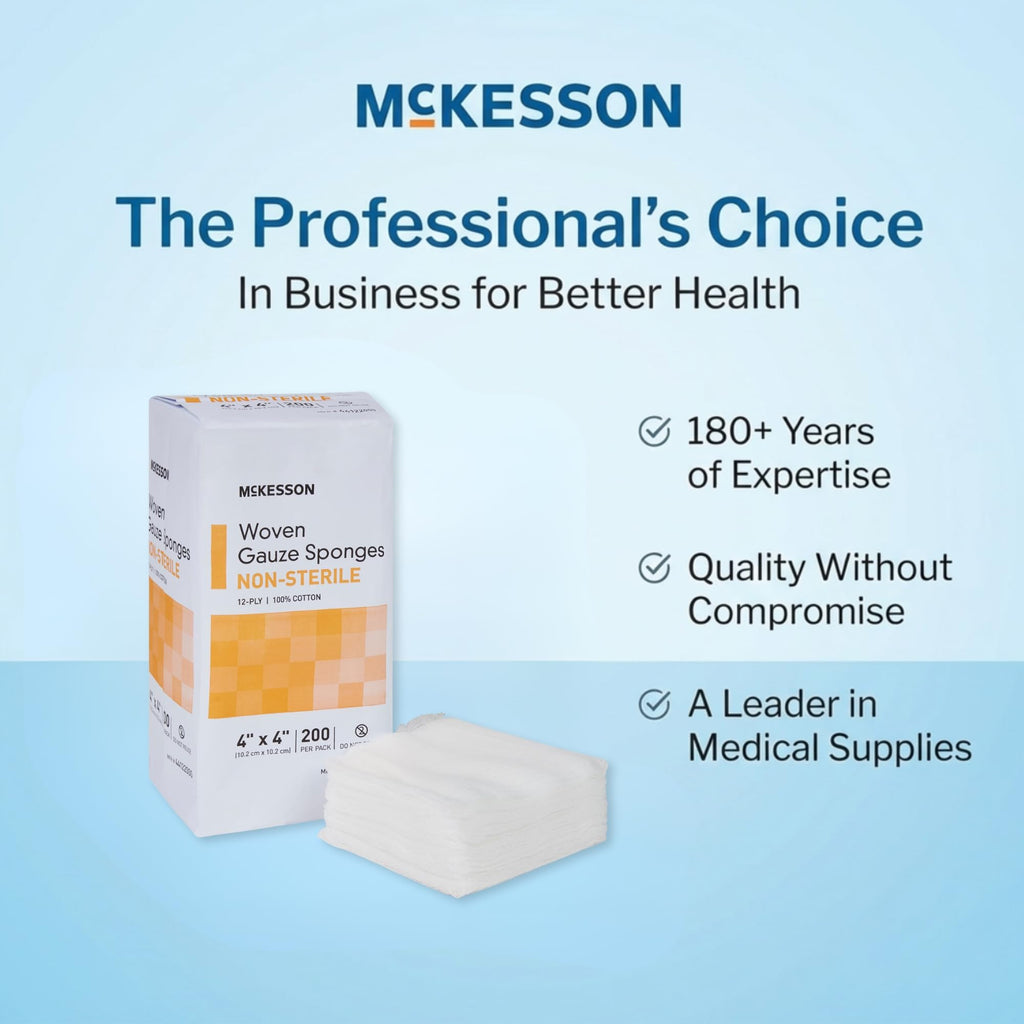 McKesson Non-Sterile Woven Gauze Pads 4x4 Inch [2000 Count] - 12-Ply 100% Cotton Breathable Woven Gauze Sponges for Wound Care & First Aid Medical Supplies