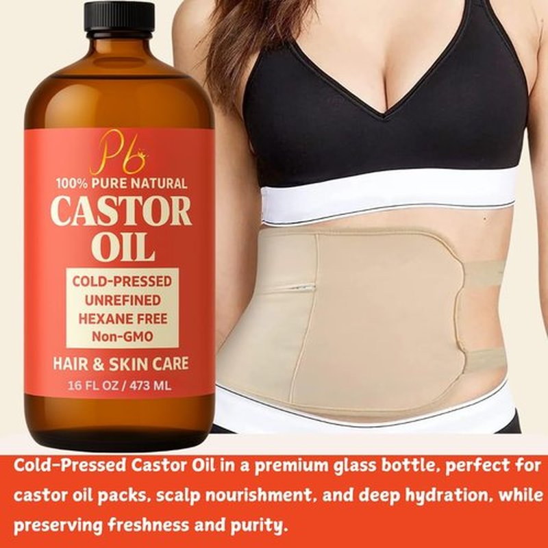 Pomberries Castor Oil 16 fl oz Glass Bottle | 100% Pure, Cold-Pressed & Unrefined, Hexane-Free Castor Oil for Hair & Scalp, Lashes & Brows, Skin & Body | Aceite de Ricino 100 Puro y Natural