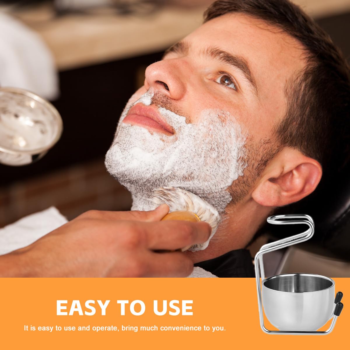 UPSTORE 2 in 1 Shave Cup with Stand Holder Set Stainless Steel Shaving Bowl with Shaving Stand Brush Holder Set Razor Brush Bowl Grooming Tool for Men Beard Care and Cleaning