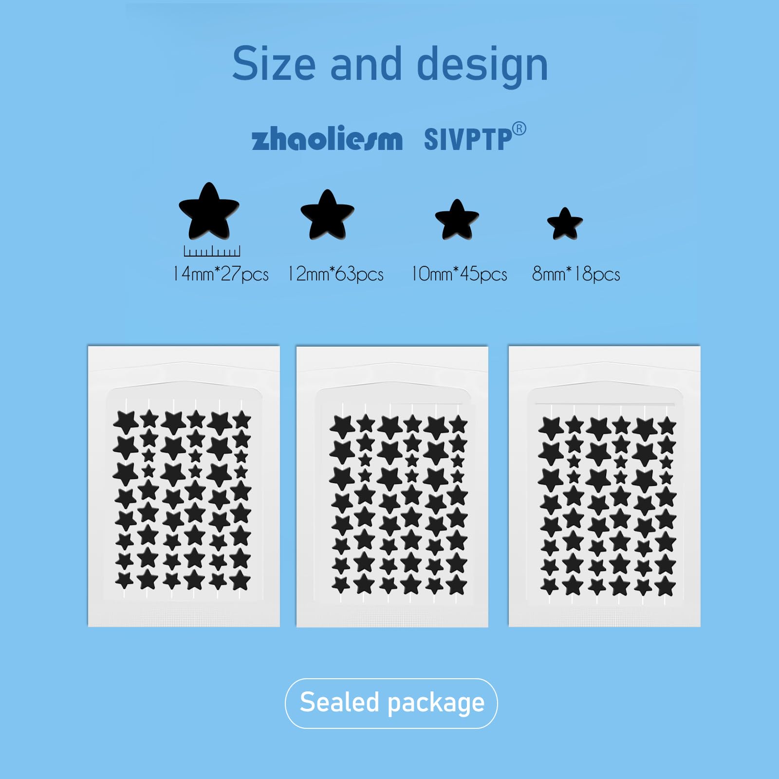 ZHAOLIESM Black Star Pimple Patches for Face, 153 Counts Hydrocolloid Star Acne Patches, Cute Zit Covers for Face, Spot Stickers with Tea Tree, Salicylic Acid and Cica Oil