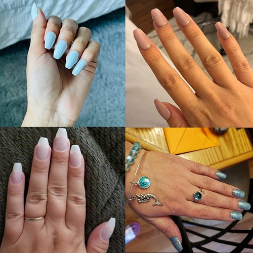 Beuniar Acrylic Nails Tips Short Coffin 500PCS Ballerina Artificial False Nail Tip Full Cover 10 Sizes with Box for Art Salons & Home DIY (Natural)
