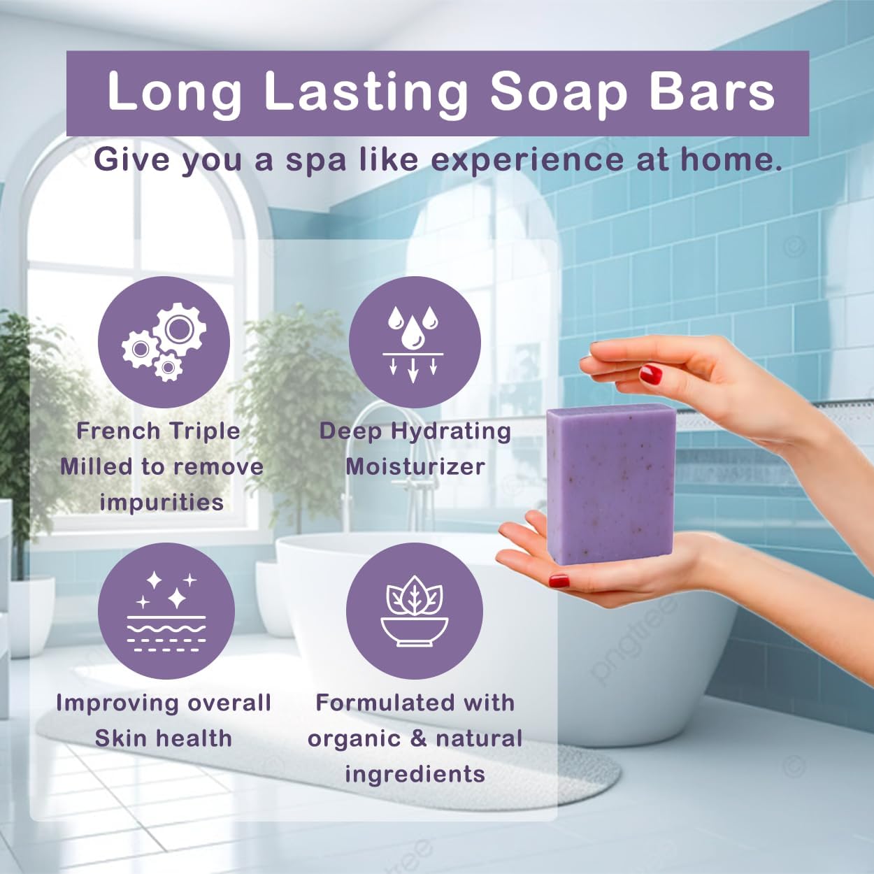 Simple Scents Australia Lavender with Flowers Scented Natural Soap Bars (5 Bars), 3.5oz Moisturizing French Triple Milled Soap Bars Enriched with Shea Butter - Pure Plant Oil Bath & Body