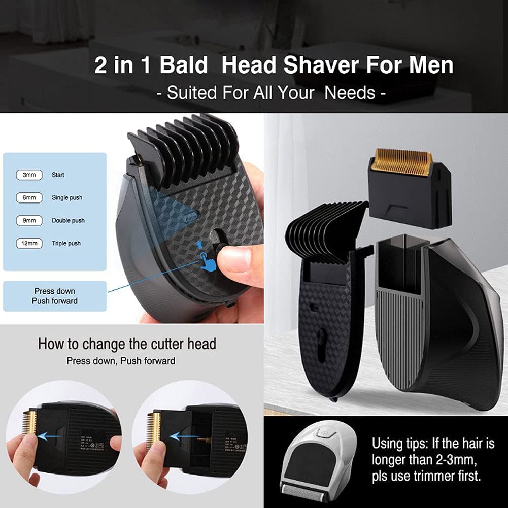 SUYOOULIN Self-Haircut Hair Clippers, Shortcut Grooming Haircut Kit, Waterproof Rechargeable Cordless Electric Hair Trimmer Men Head Clippers, 2 Cutting Heads, 4-in-1 Limit Comb (Grey)