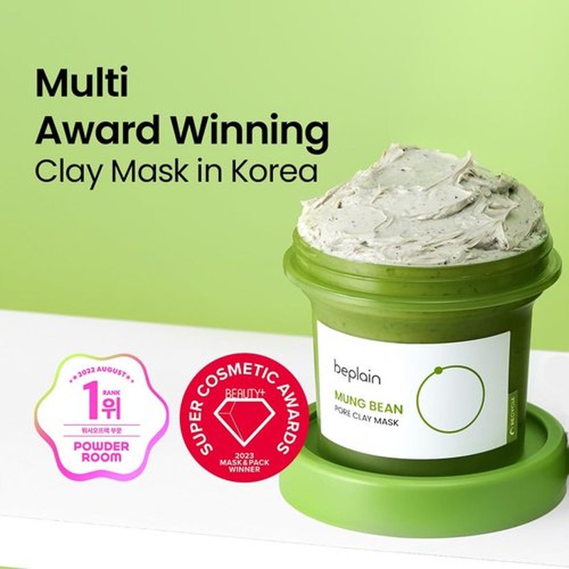 beplain Mung Bean Pore Clay mask (4.05 fl oz, 120ml) | Wash off mask for Blackhead & Whitehead care | Cleanse and visibly tighten pores | Collab with Youtuber LeoJ | Korean Clay Mask | k-beauty