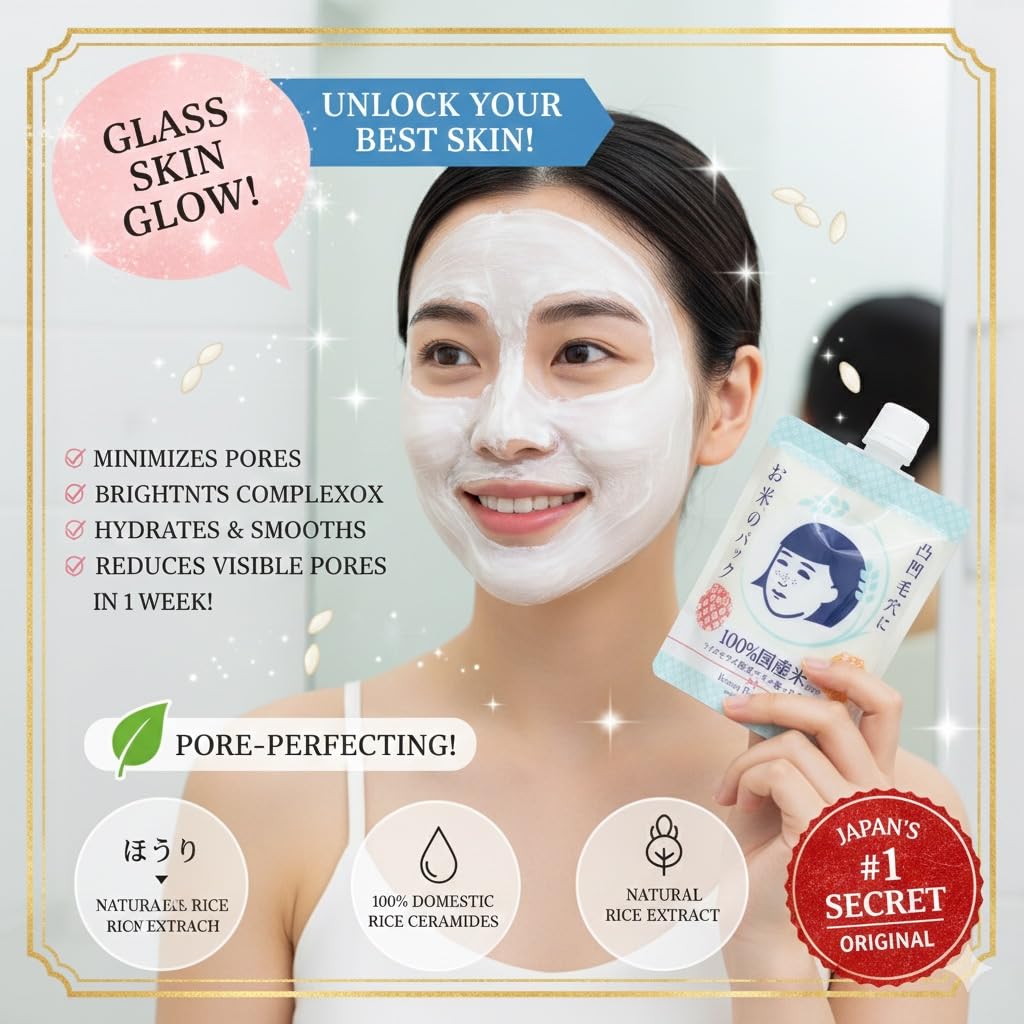 Keana Japanese Rice Face Mask – Pore Care Hydrating Wash-Off Mask with Rice Extract | Skin Smoothing & Moisturizing Facial Mask | Authentic Japanese Skincare 170g