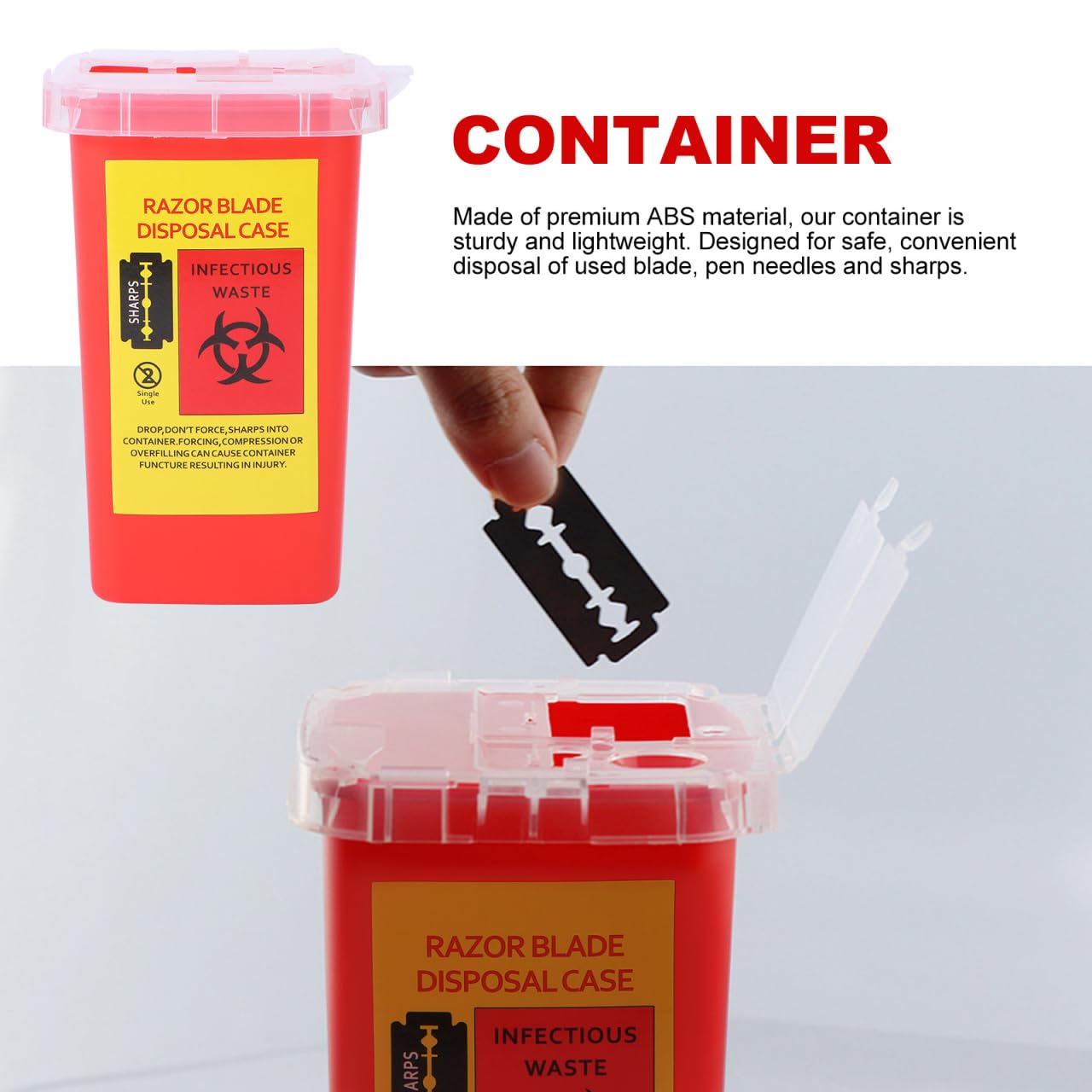 Minkissy Needle Disposal Containers Home, Razor Case Blade Recycling Box with Secure Lock Lid Compact Storage Container for Safe Used in Barbershop and Salon 6.06X3.74X3.74In