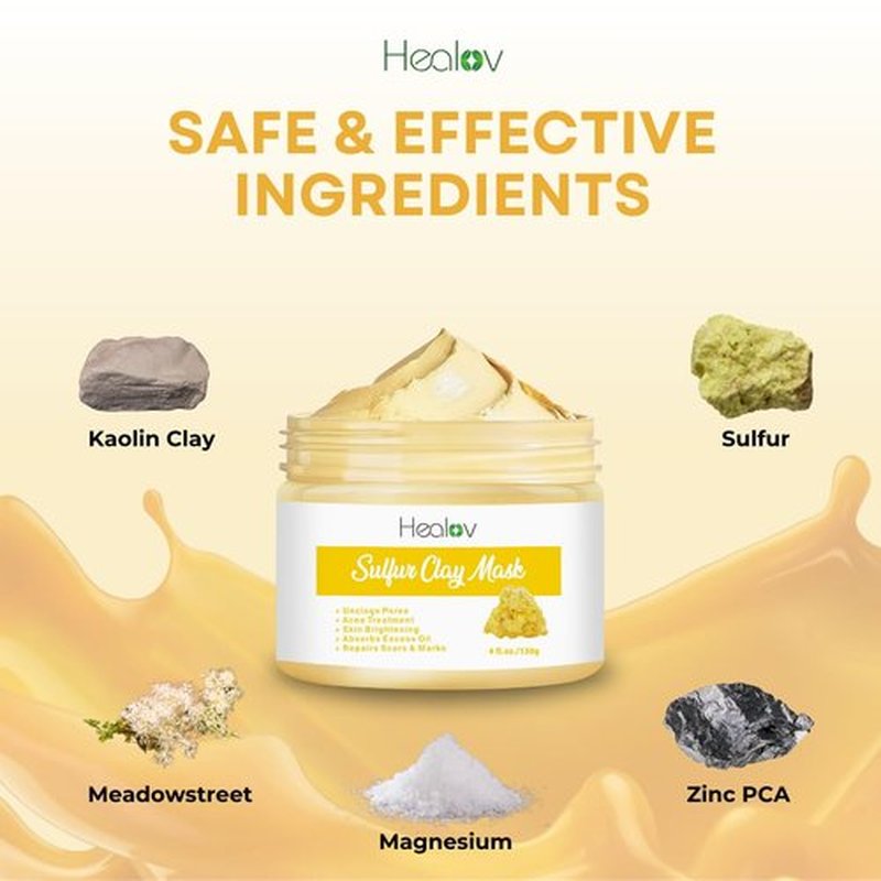 **Sulfur Face Mask - All-Natural Clay Treatment for Glowing Skin | Absorbs Oil & Unclogs Pores**
