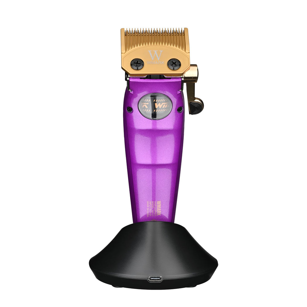 WMARK Professional Infinite Cordless Left-Handed Friendly Hair Clipper – Roller Speed Control, Charging Dock, 9000RPM Outer Rotor BLDC, DLC Steel Blade, Barbershop Tool, NG-V2 (Purple)