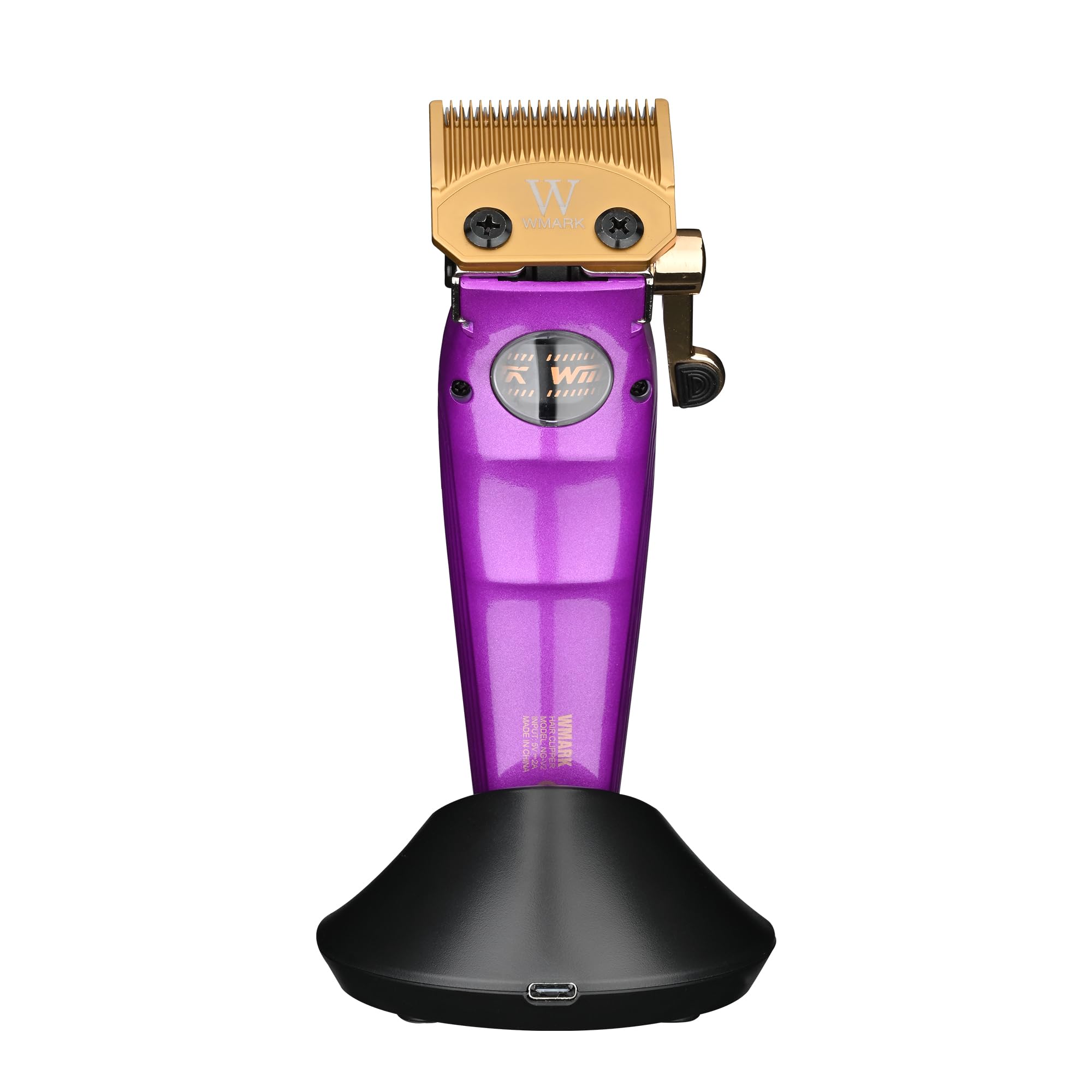 WMARK Professional Infinite Cordless Left-Handed Friendly Hair Clipper – Roller Speed Control, Charging Dock, 9000RPM Outer Rotor BLDC, DLC Steel Blade, Barbershop Tool, NG-V2 (Purple)