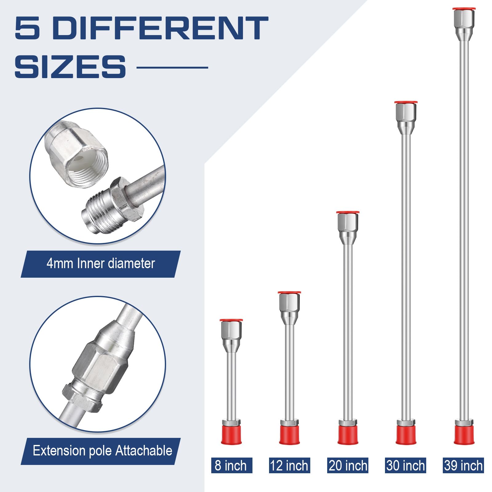 Lanties 8pcs Airless Paint Sprayer Tip Extension Pole Rod Set, Spray Gun Extension with Reversible Spray Tips, 180 Degree Swivel Joint & Nozzle Guard Protector (8,12,20,30,39in,517)