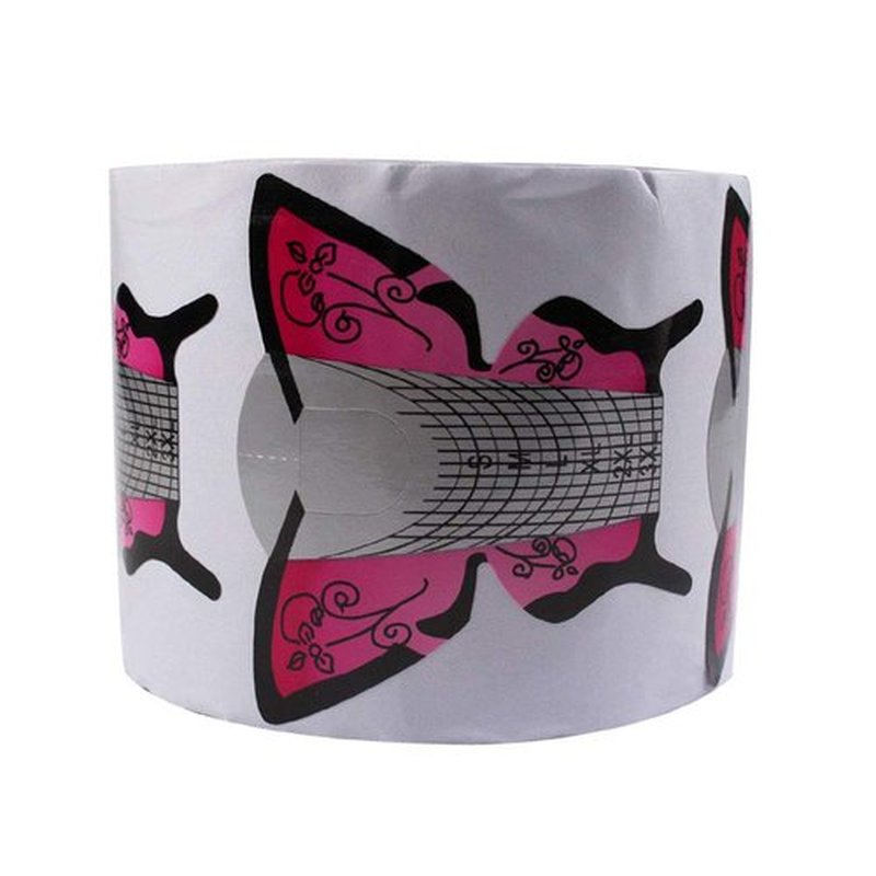 Beauty Leader 500pcs Nail Form Pink Butterfly Design Adhesive Nail Form for Acrylic/UV Gel Nail Tips Extension Manicure Nail Art Forms