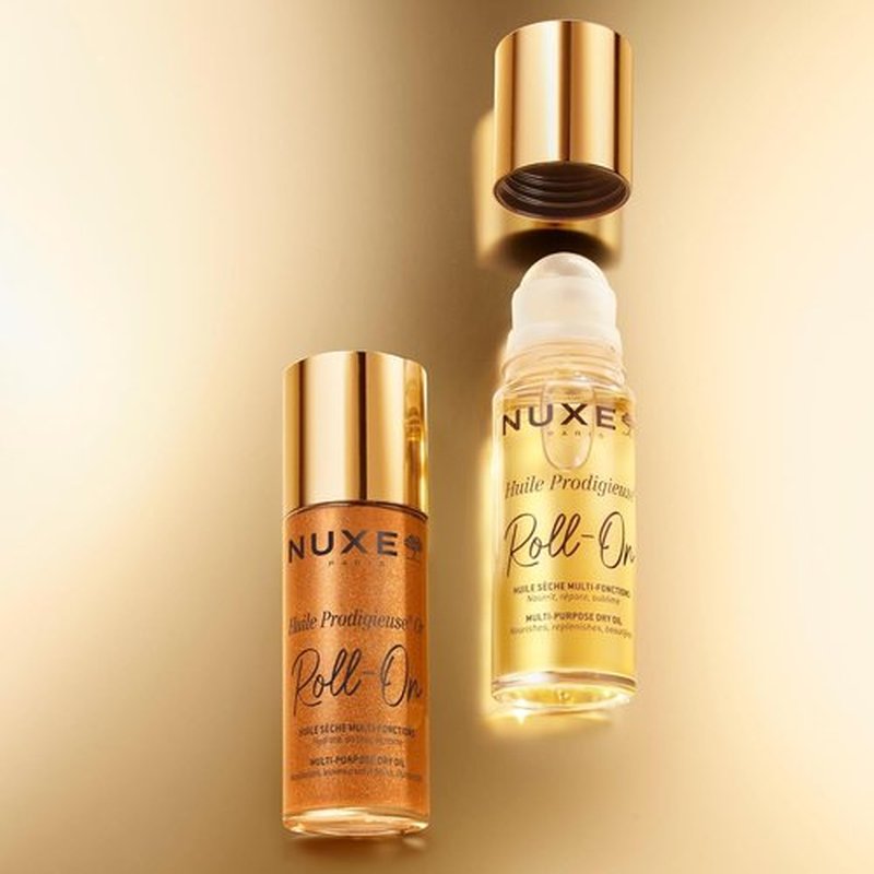 Nuxe Huile Prodigieuse Multi-Purpose Dry Oil Roll-On with 7 Botanical Oils for Radiant Glow and Hydration, for Face, Body & Hair, 2.0 Fl Oz