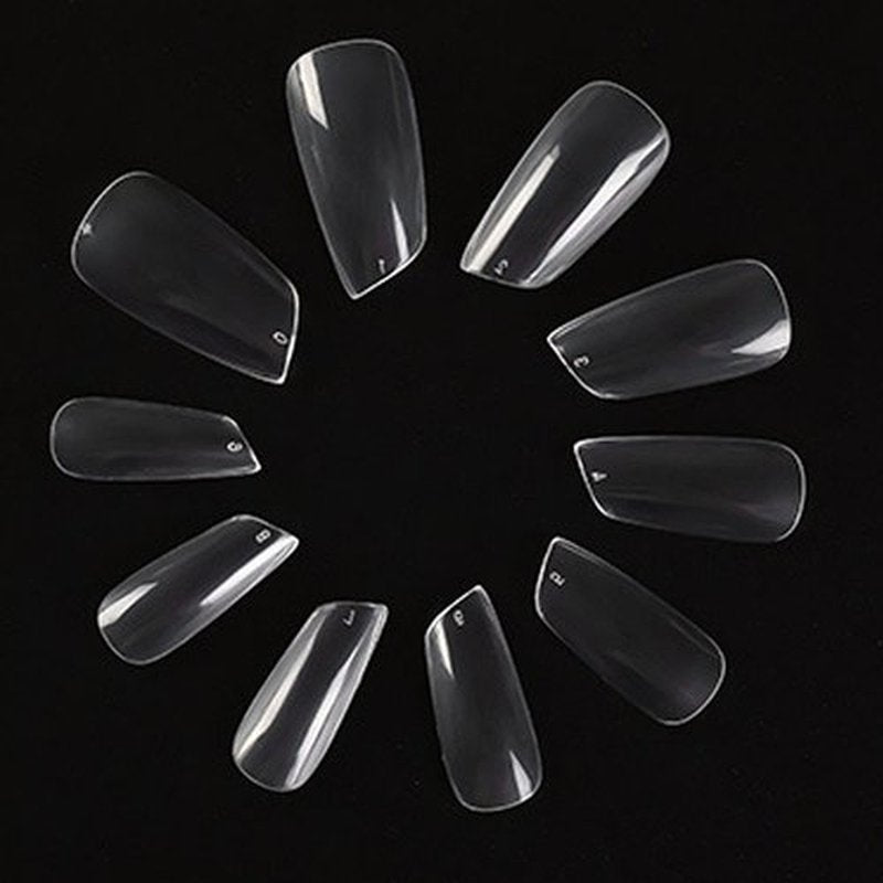 enForten 500pcs Clear Lipstick Shape Fake Nails Tips Full Cover Artificial Acrylic False Nails for Women Nail Salons & DIY Nail Art Manicure Decoration