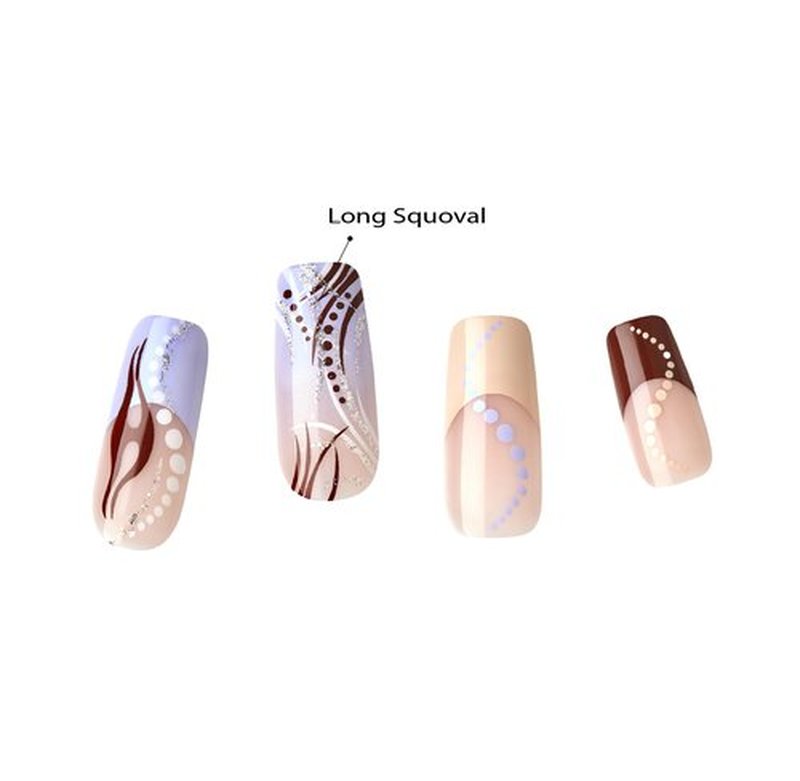 Goldfinger Trendy False Nails Kit, Long Squoval Design Nail, Playful Simple Artistic Sheer Nude Print, Ready to Wear Gel & Manicure Stick Included, Long-Lasting Convenient & Easy to Apply