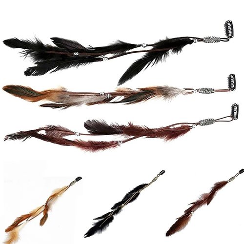 Handmade Feather Extension Tribal Feather Braided Beads Headdress 6 PCS