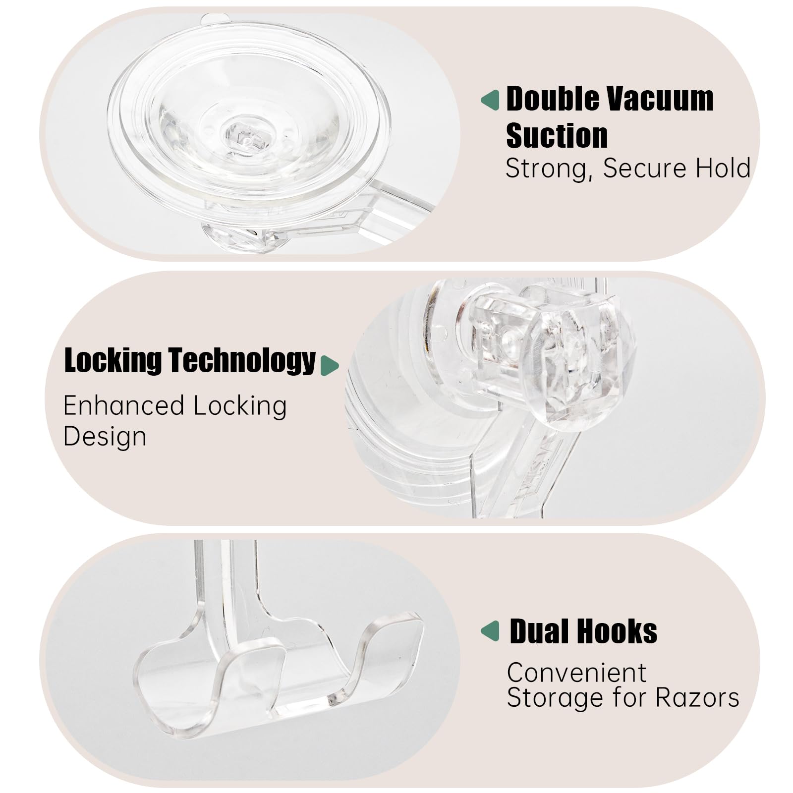 Piszvbej 2 Pack Razor Holder Compatible with Billie, Shower Razor Holder for Wall, Powerful Suction Cup Shower Hooks, Damage-Free Wall Hooks, Removable, Easy to Install and Reuse, Clear