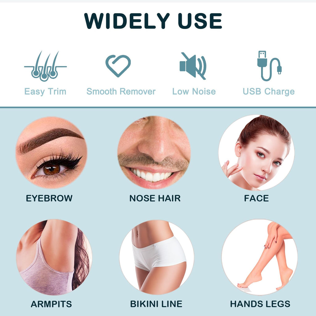 Eyebrow Facial Trimmer for Women - 2 in 1 Rechargeable Face Eye Brow Shaver - Face Remover Peach Fuzz Painless Facial Removal Built-in LED Light for Lips Arm Nose Hair Bikini Line Body (Pink)