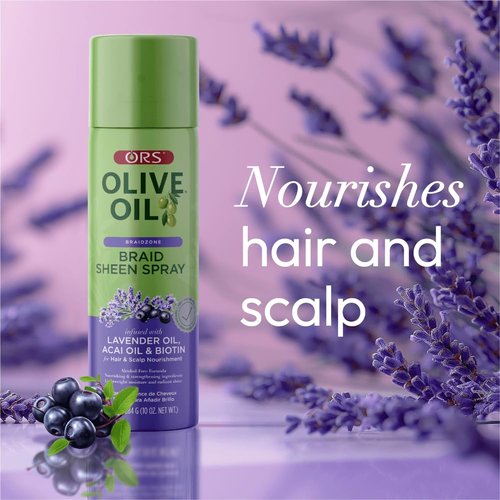 ORS Olive Oil Braidzone Braid Sheen Spray with Lavender, Acai & Biotin for Hair & Scalp Nourishment 10 Ounces (1)