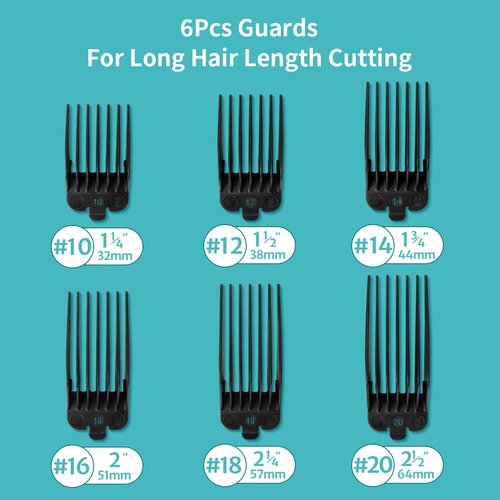 Clipper Guards Set 10 12 14 16 18 20 Compatible with Most Wahl Clippers, Clipper Guides Replacement - 1.25" to 2.5", 6 Piece Set, Black Color