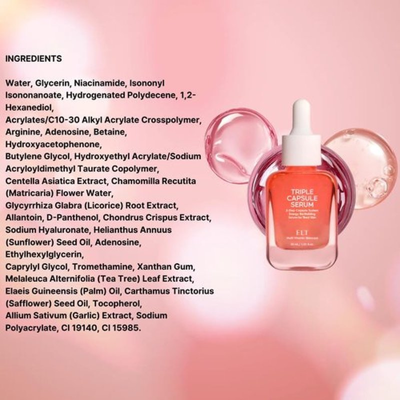 ELT Triple Capsule Face Serum - Korean Hydrating & Moisturizing Serum with Rose PDRN, Ceramide, Vitamin C, Taurine - K-Beauty Skincare (30ml/1.01 fl.oz)