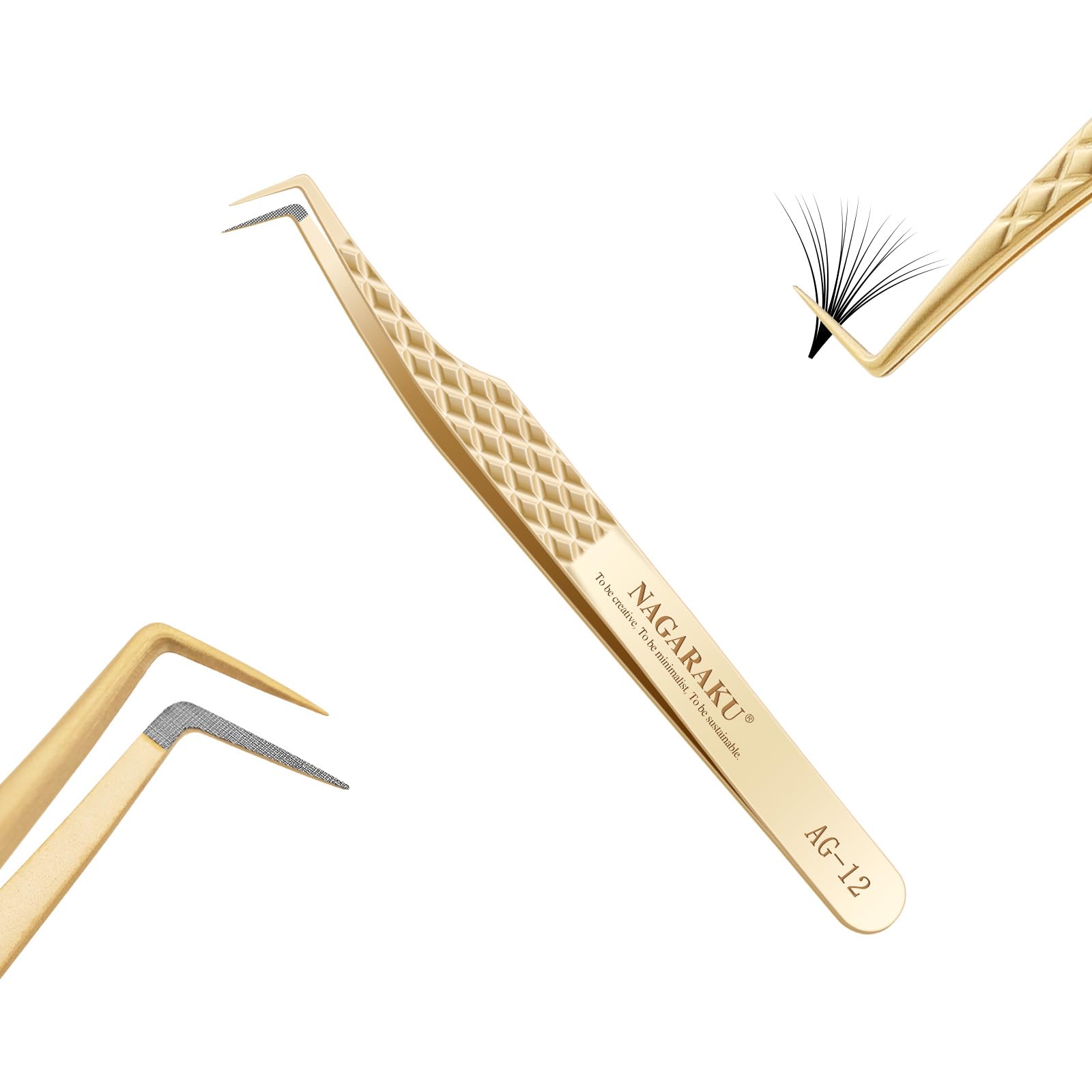 NAGARAKU Precision Fiber Tip Tweezer for Eyelash Extensions Diamond Grip Anti-Static Anti-Slip Premium Stainless Steel Pointed Volume Eyelashes Tweezers with Box -85 Degree Long Tip Tweezer AG-12