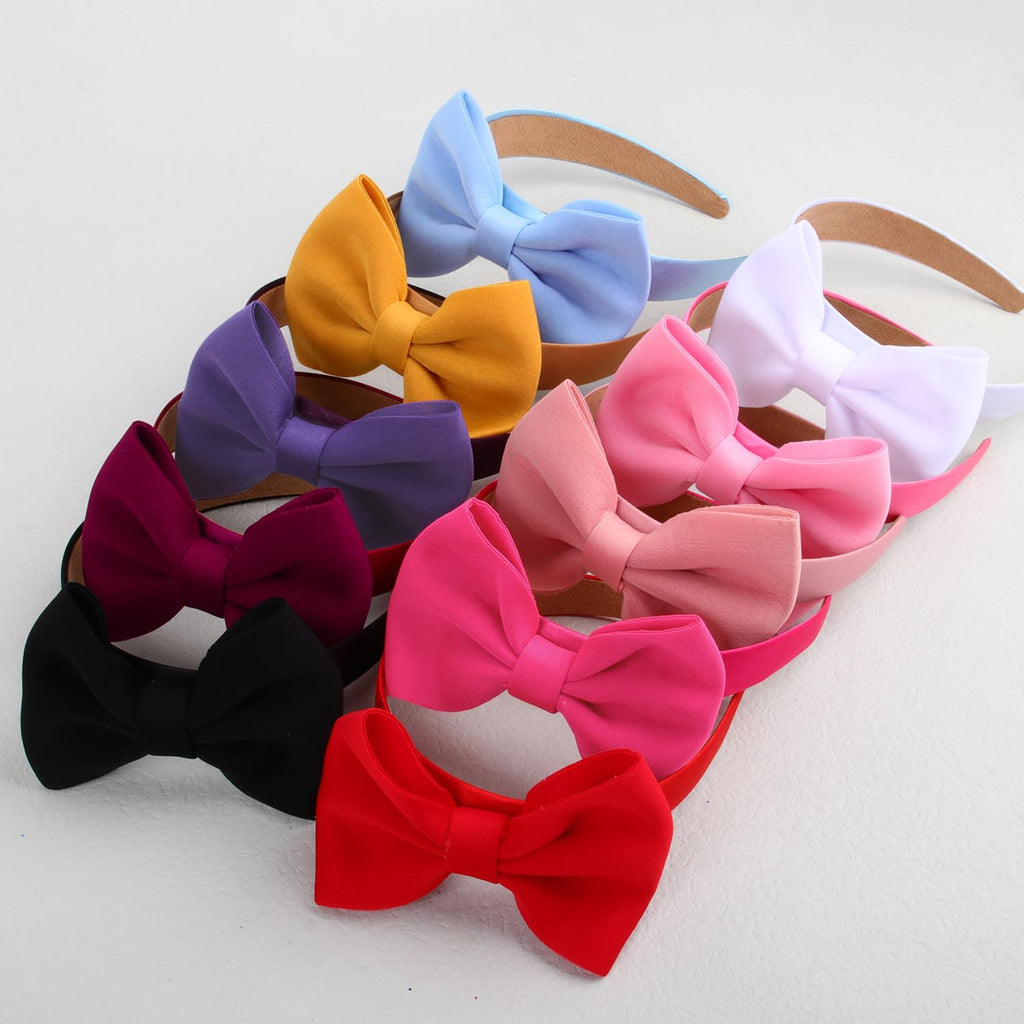 WJYX BOWS 10pcs Satin Fabric 5 inch Bow Headband Wide Hairband Simple and Plain Hair Hoop Hair Accessories for Women Girls