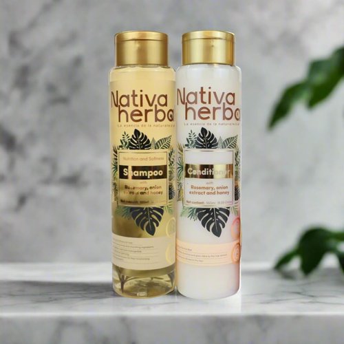 Nativa Herbal Rosemary and Onion Shampoo & Conditioner – Hair Growth and Anti Hair Loss Set, Organic 18.5 fl oz Each, Strengthens Roots, Restores Shine, Paraben Free Natural Hair Care