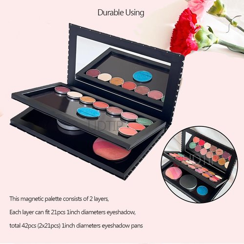 Double Layer Book Shape Empty Magnetic Eyeshadow Makeup Palette with Mirror and 20pcs Adhesive Stickers, Sliver Stars Cover, Fits Standard and Deep Pans (Not Included Eyeshadows)