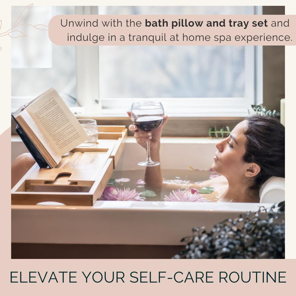 Bamboo Bathtub Tray Caddy Expandable - Over The Tub Bath Caddy Tray for Bathtub Accessories for Relaxing Spa, Bamboo Bath Tray for Tub Accessories for Bathtub for Women. Bath Spa Gifts for Women.