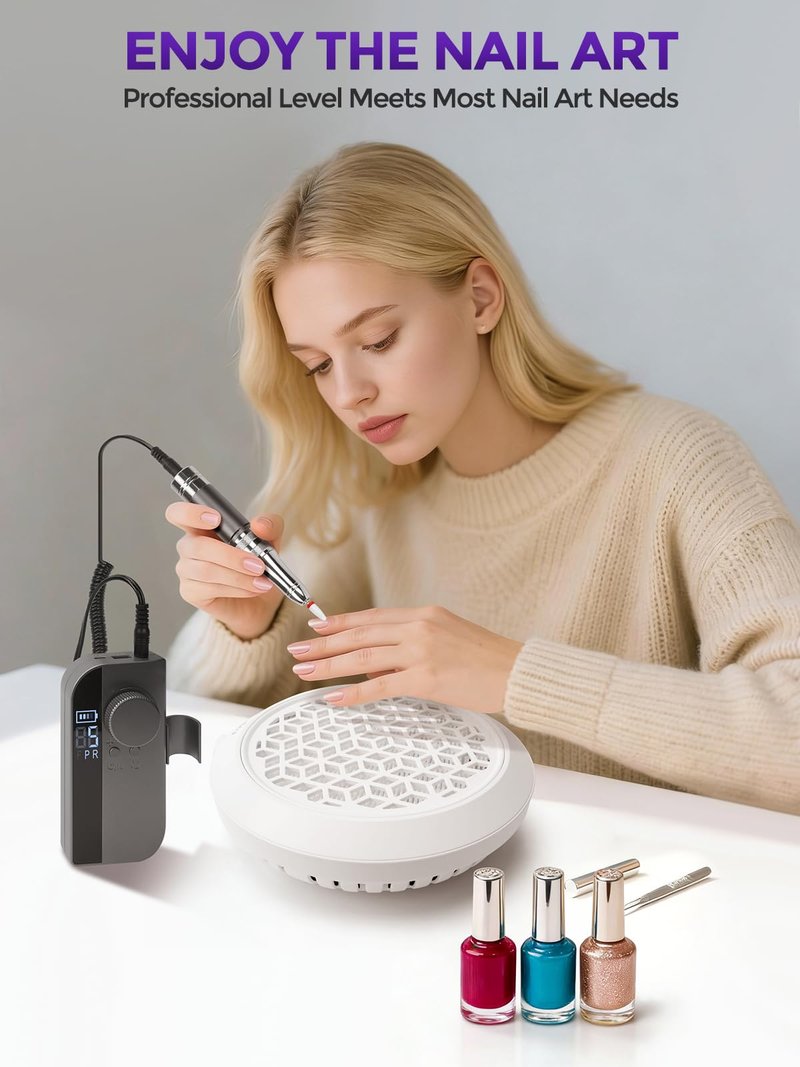 Upgraded 2-in-1 Nail Dust Collector &45000 RPM Professional Electric Nail Drill Kit Tools Accessories Supplies. Vacuum Fan Dust Extractor with Reusable Filter Dust Collector Nail tech