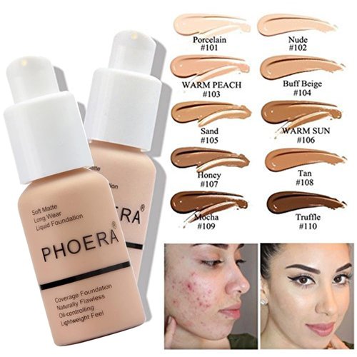 PHOERA Foundation Full Coverage,and 2024 New PHOERA Foundation Makeup for Mature Skin, Wrinkles Matte Natural Finish for a Flawless Complexion with Medium Coverage (102+N02/Nude+Nude)