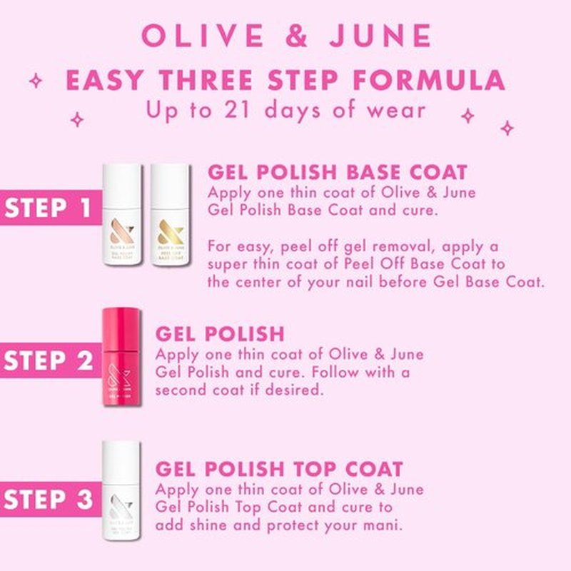 Olive & June Gel Polish Top Coat | UV LED Nail Lamp Needed | Long Lasting Formula | Up to 21 Days of Wear | Damage-Free Removal | Salon-Quality Manicure, Pedicure at Home | Vegan,HEMA-Free,Cruelty-Fre