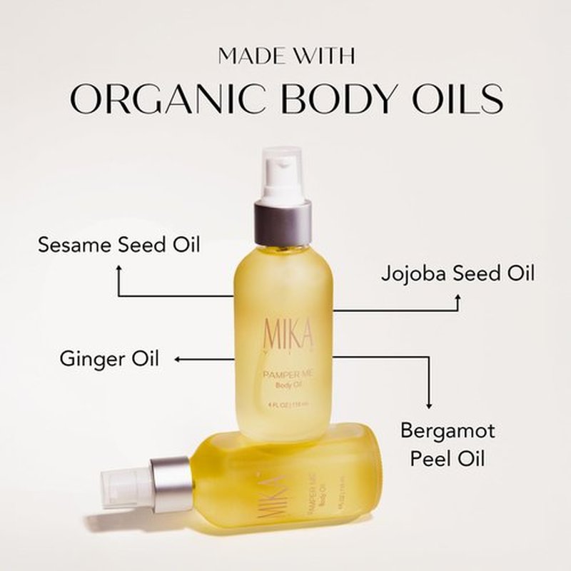 Mika Vie Luxury Organic Body Oil After Shower for Women - 4 oz Moisturizing Body Oil for Dry Skin W/Sesame & Jojoba Seed, Ginger & Bergamot Oils - USDA|NOP Certified Organic, Non-Greasy, Paraben Free
