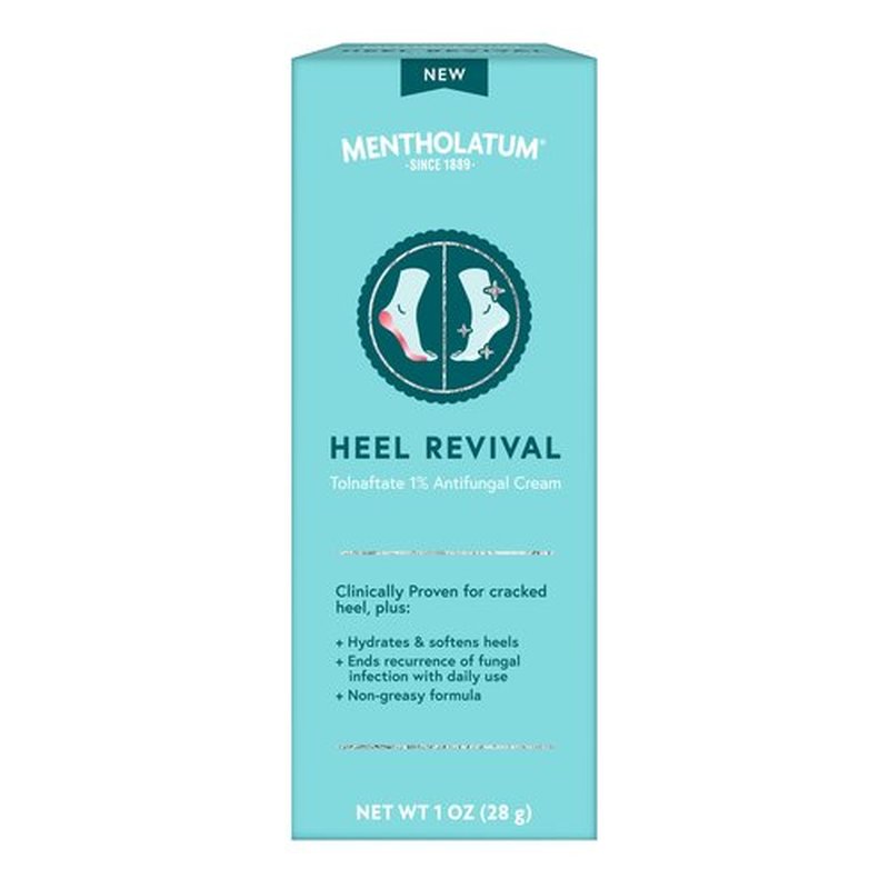 Mentholatum Heel Revival, Persistent Cracked Heel Repair Treatment, 1% Tolnaftate Antifungal Cream, Antifungal Foot Treatment, Eliminates & Prevents Fungus, 1 OZ