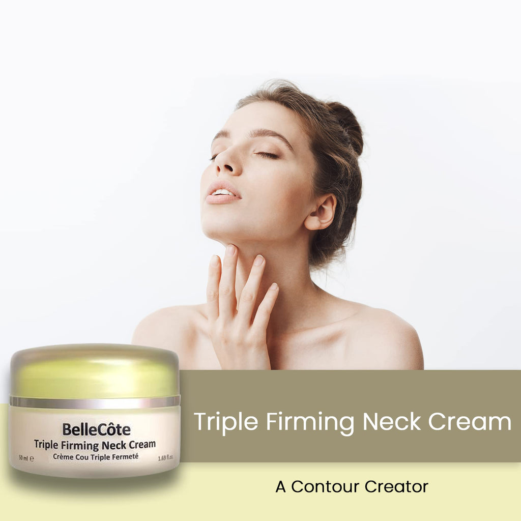 BelleCôte Paris Triple Firming Neck Sculpting Cream - Marine Collagen Tightening Peptide Cream with Bare Minerals for Double Chin, Decollete & Neckline to Keep Skin Taut & Firm