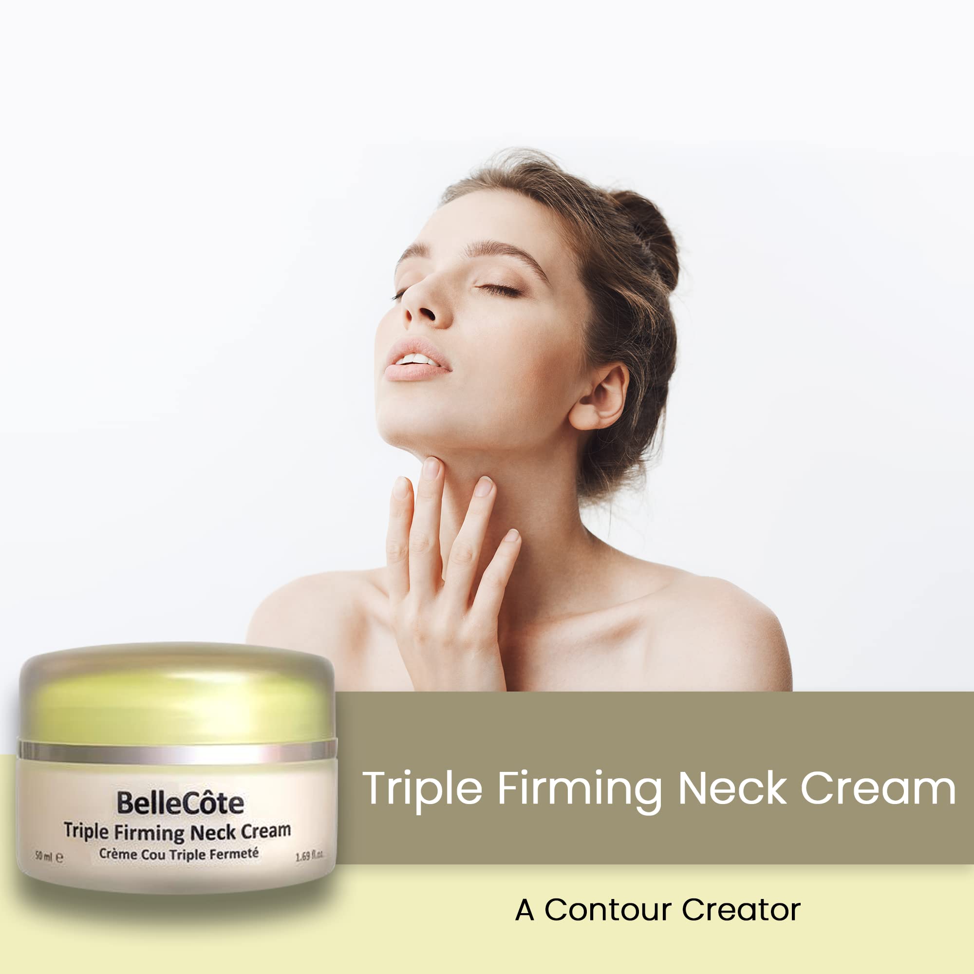 BelleCôte Paris Triple Firming Neck Sculpting Cream - Marine Collagen Tightening Peptide Cream with Bare Minerals for Double Chin, Decollete & Neckline to Keep Skin Taut & Firm