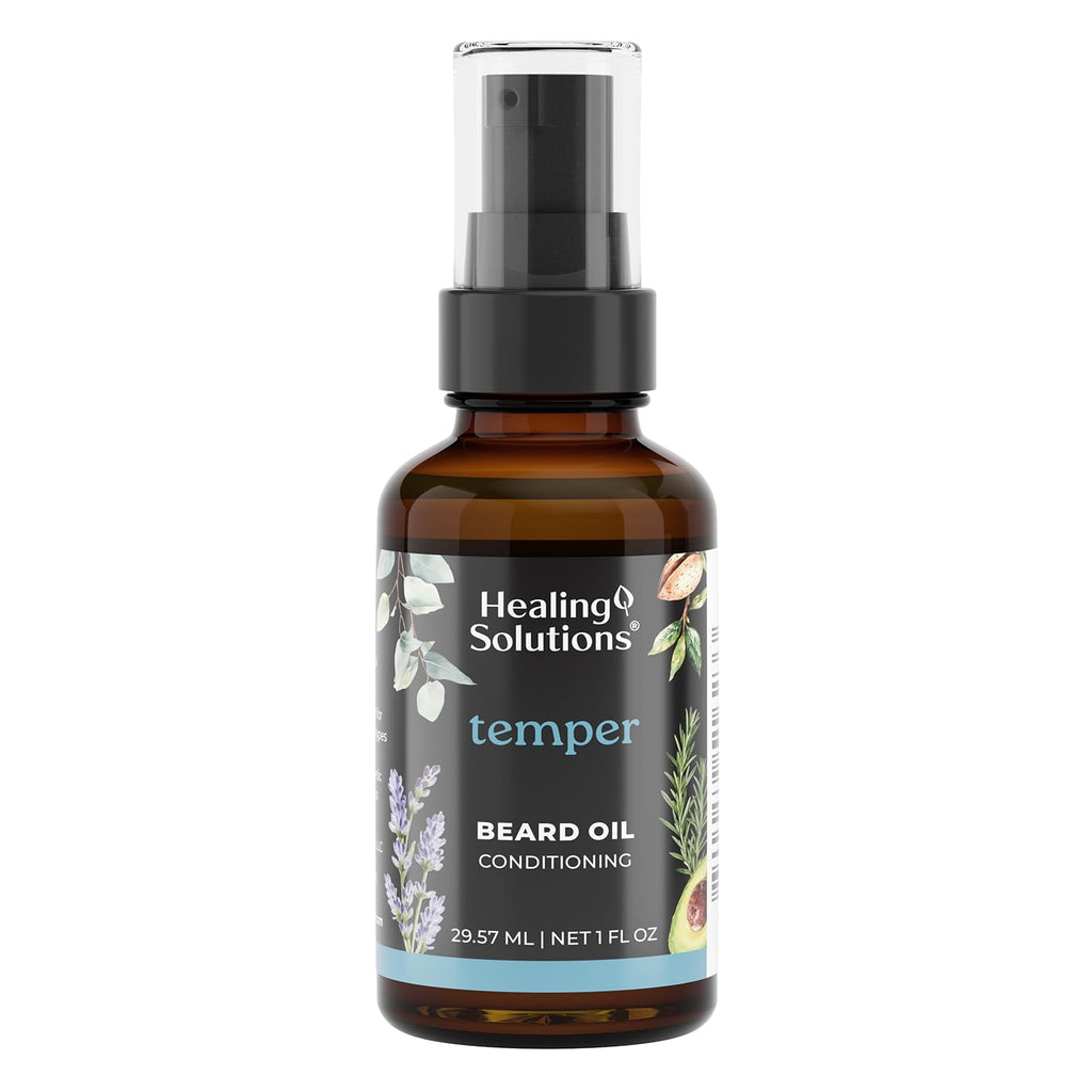 Healing Solutions – Temper Beard Oil, All Natural Oil with Baobab, Argan, & Avocado Oil, 1oz, Deep Conditioning for Soft, Manageable Beard