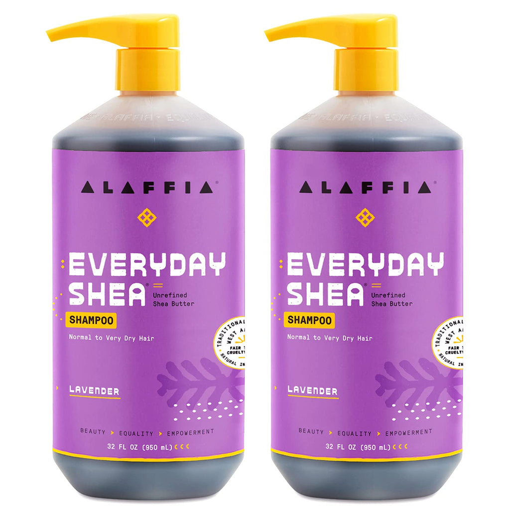 Alaffia Shampoo, Lavender 2-Pack – EveryDay Shea Sulfate-Free Shampoo with Moisture-Rich Shea Butter and Coconut Oil, 32 Oz Ea
