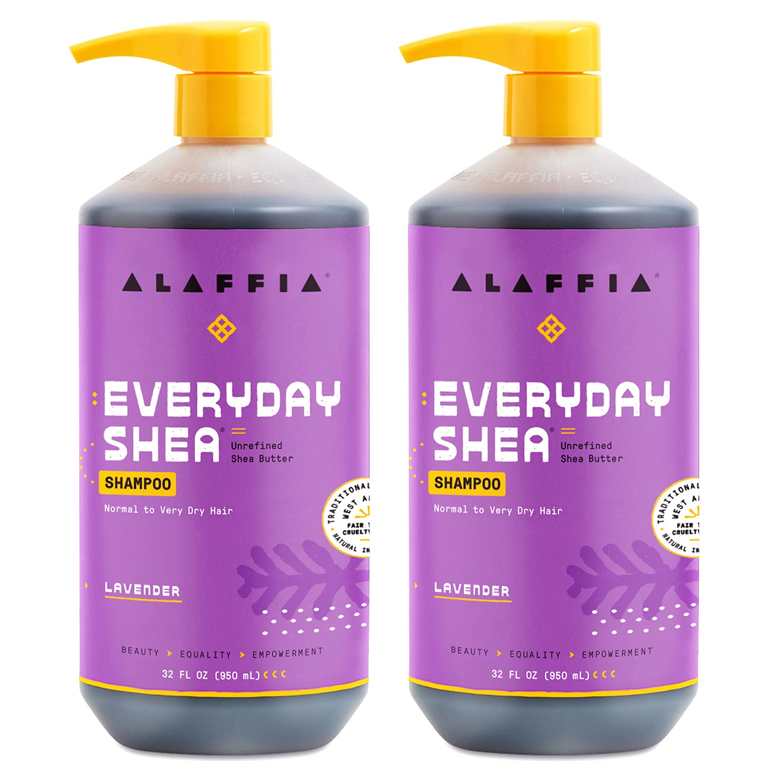 Alaffia Shampoo, Lavender 2-Pack – EveryDay Shea Sulfate-Free Shampoo with Moisture-Rich Shea Butter and Coconut Oil, 32 Oz Ea