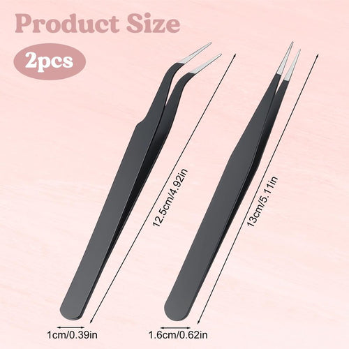 2 Pcs Sticker Tweezers Set, Stainless Steel Craft Tweezer Thin Lash Tweezers Portable Pointed Curved Tweezer for Women Men Making Jewelry Nail Crafts Industrial Electronics