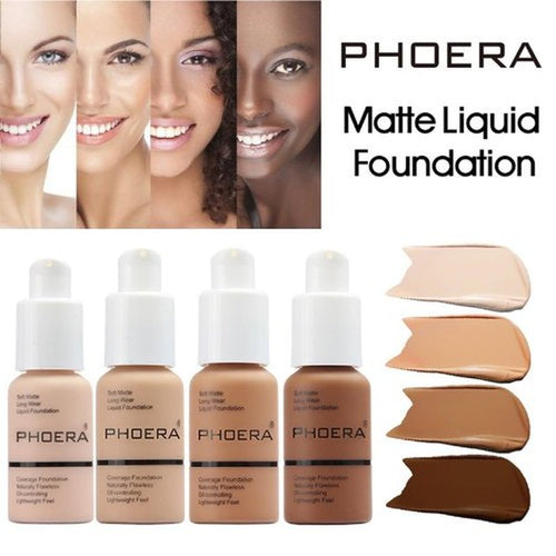 2 Pack PHOERA Foundation Makeup For Older Women,Flawless Soft Matte Liquid Foundation 24 HR Oil Control Concealer Makeup(101 Porcelain+102 Nude)