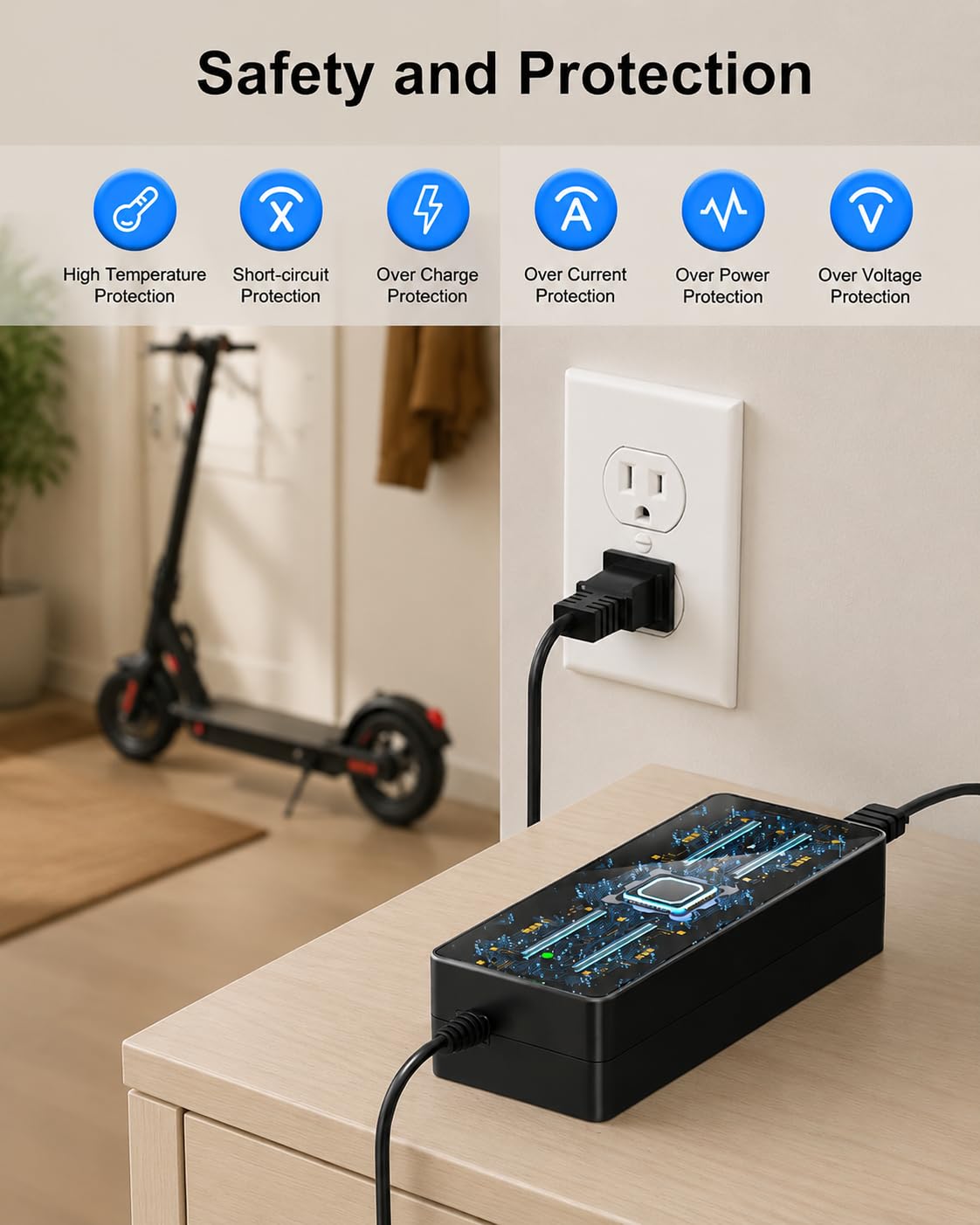WUKUR 42V 2A Charger for Gotrax Electric Scooters Compatible with GoTrax GXL V2, G2, G3, G4, Apex, Glider, XR Elite, XR Ultra, Power Supply Adapter for 36V Lithium-ion Battery, 8.8Ft