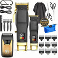 Professional Cordless Hair Clipper and Trimmer Kit for Men, Barber Hair Cutting Set with T Blade Trimmer, Cutting and Thinning Scissors, Guide Combs and Cape