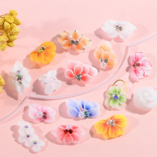 30 Pieces of 3D Flower Nail Art Charm Handmade Acrylic Flowers, Mixing 15 Designs of Summer Nail Water Drops Crystal Acrylic Flower Nail Art Charm for Women's Nail Decoration Gift