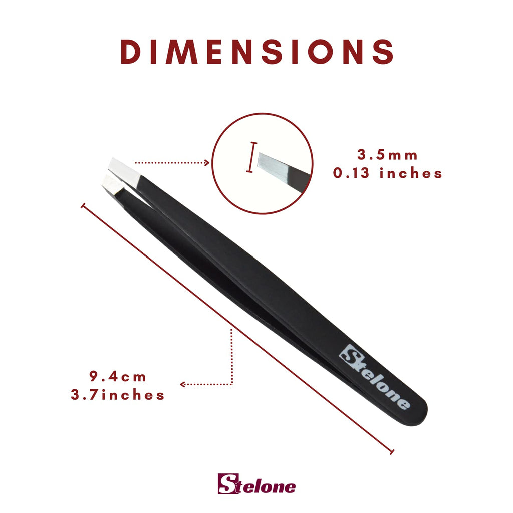 Stelone Tweezers for Eyebrows - Slant Tip Professional Stainless Steel Eyebrow Tweezers for Women & Men - Great Precision on Brow, Facial Hair & Ingrown Hair